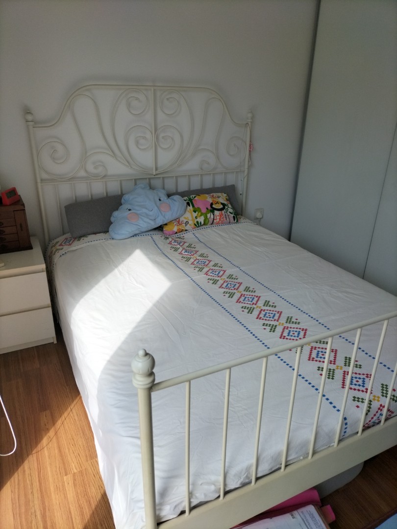 Ikea queen bed with mattress, Furniture & Home Living, Furniture, Bed