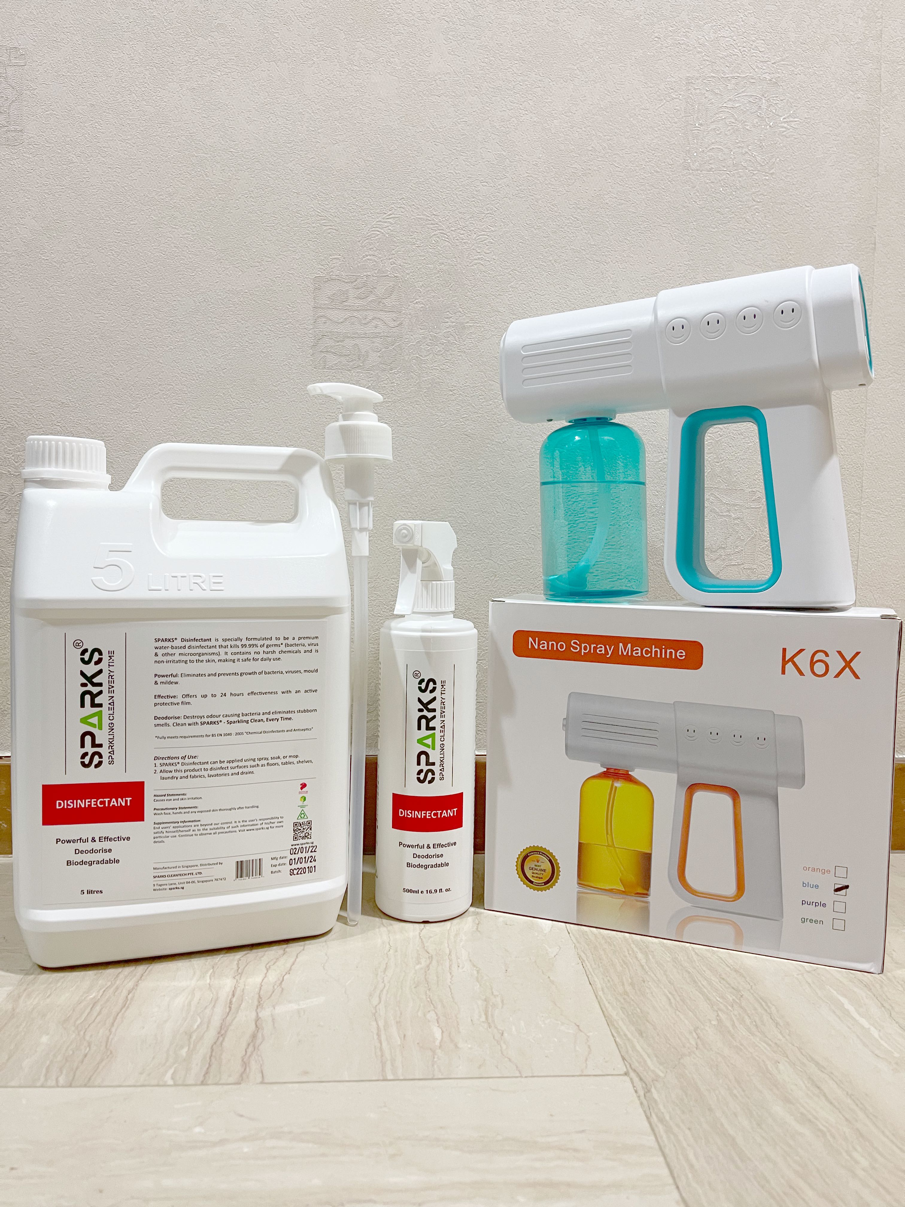 K6X Nano Atomizer Sanitizer Spray Gun (BLUE & ORANGE) And 5Litre SPARK