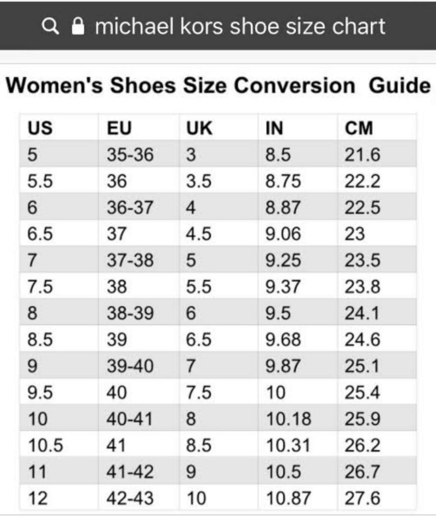 Michael kors boots size chart discount