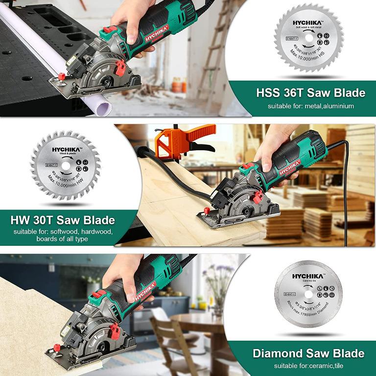 New stock! Mini Circular Saw, HYCHIKA Circular Saw with Saw Blades, Laser  Guide, Scale Ruler, 500W Pure Copper Motor, 4500RPM Ideal for Wood, Soft  Metal, Tile and Plastic Cuts, Furniture 
