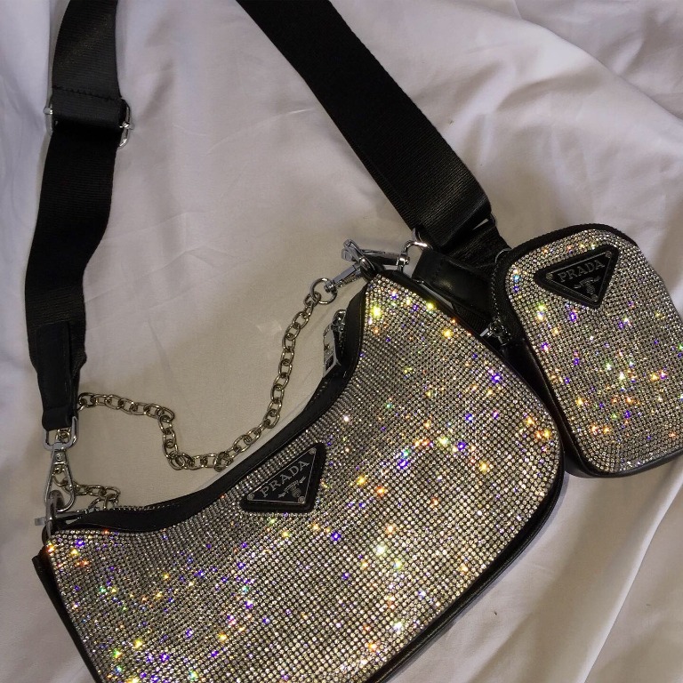 Prada Crystal Satin mini-bag with artificial crystals, Luxury, Bags &  Wallets on Carousell