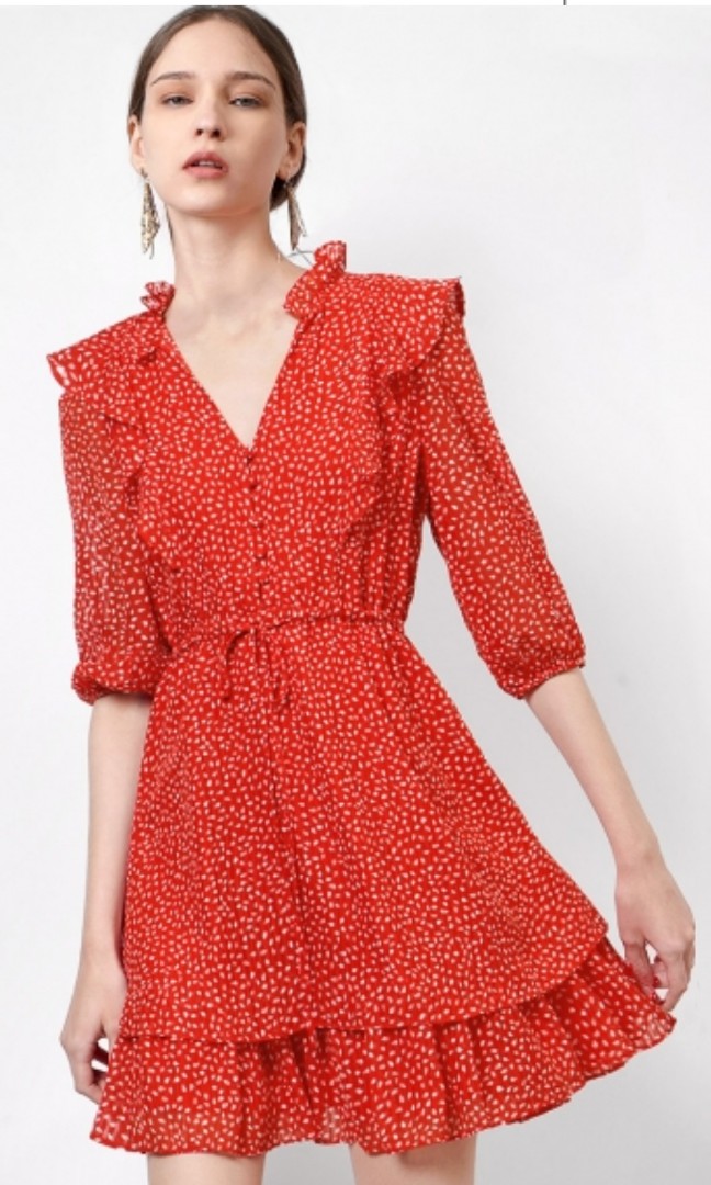 Red polka dot ruffle dress shop
