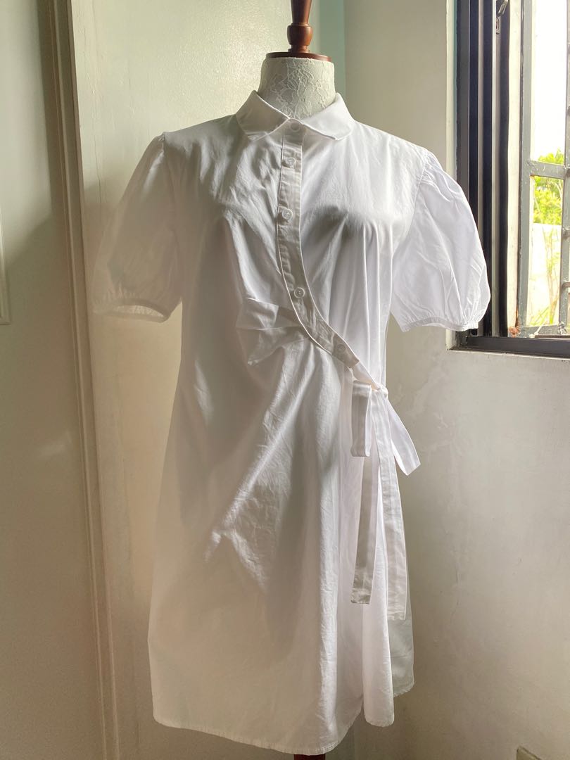 White modern casual wrap around maternity pregnancy pregnant office ...