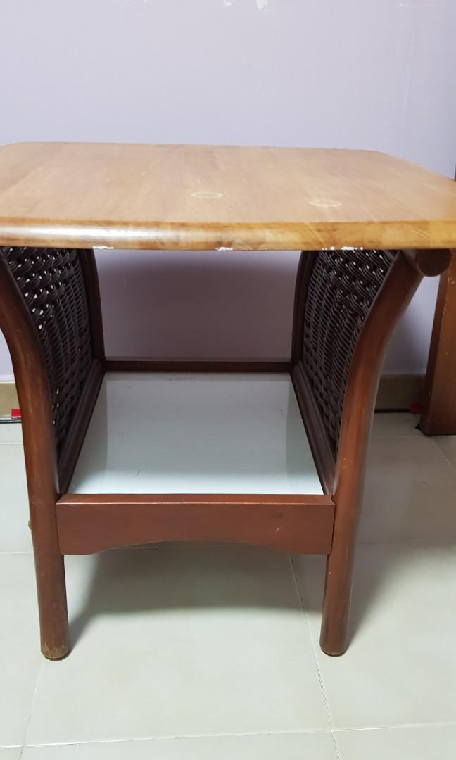 Wooden ratten table, Furniture & Home Living, Furniture, Tables & Sets ...