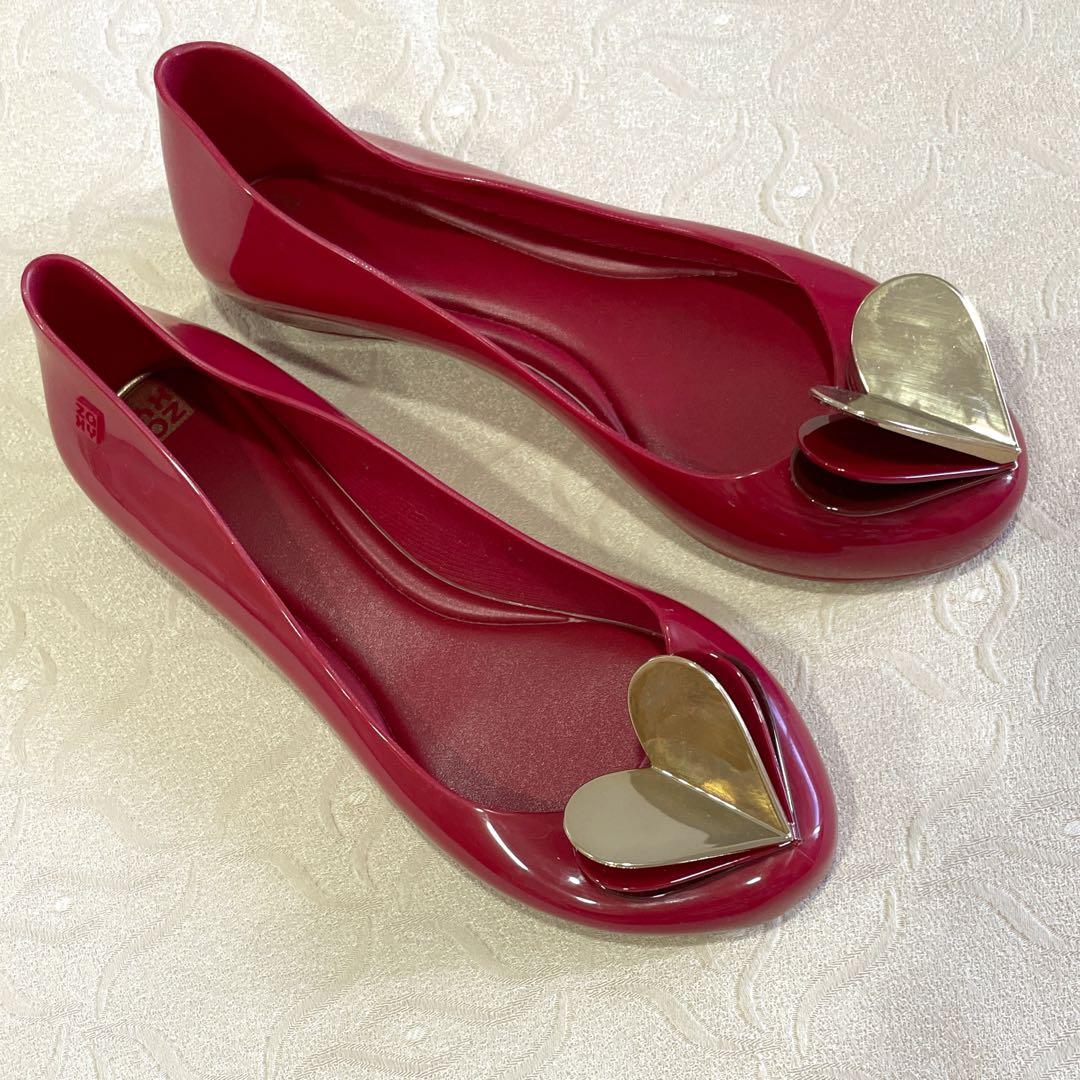 Zaxy Pop Heart Jelly Shoes Flats in Deep Red US10 UK8 EU41. CNY VALENTINE S