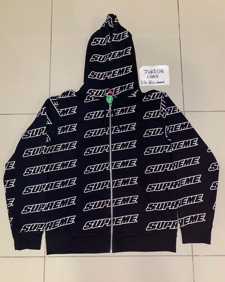100 Legit Supreme Repeat Zip Up Hooded Sweatshirt Black SS18