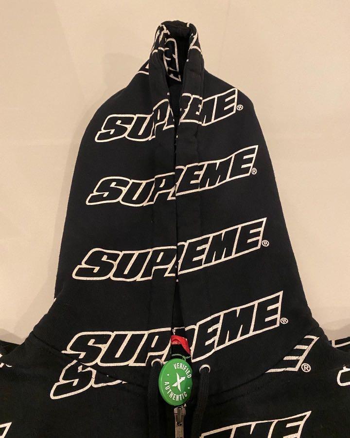 100% Legit] Supreme Repeat Zip Up Hooded Sweatshirt Black, Men's