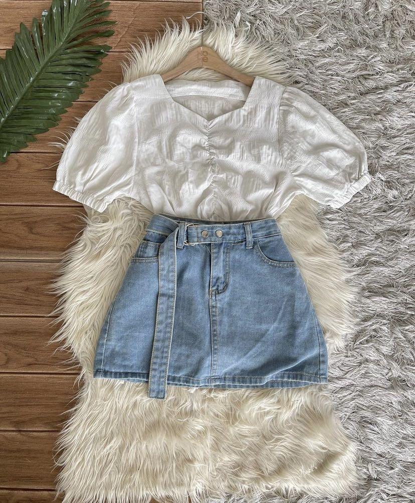 1 Set Top \u0026 Mini Jeans Skirt Premium 