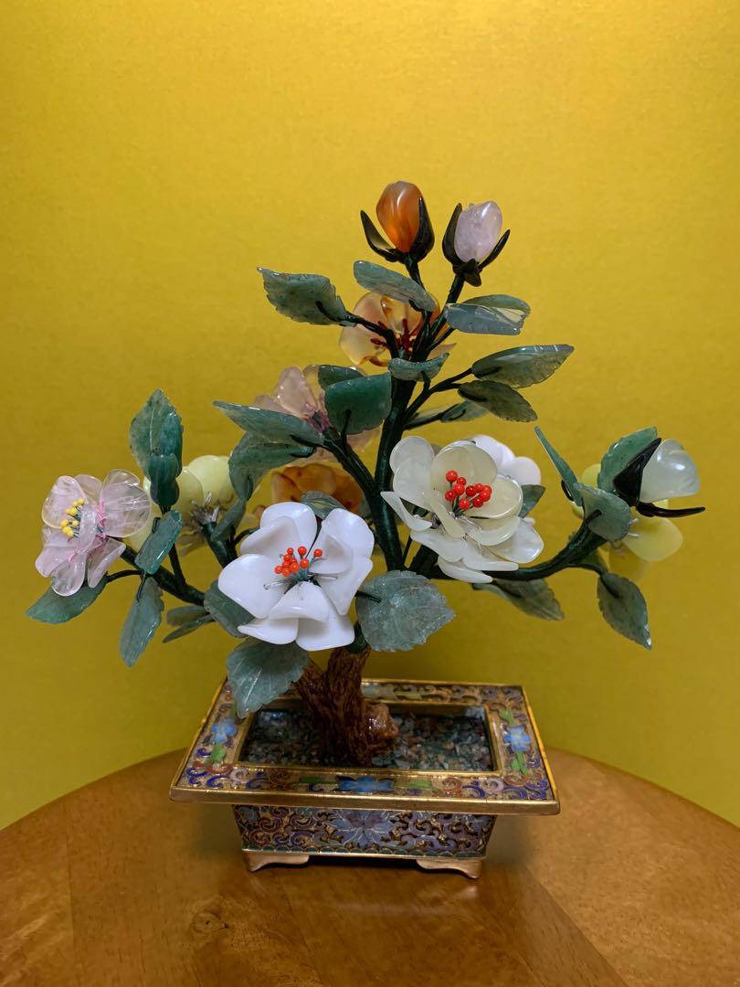 景泰藍玉石盆景芍藥花, 傢俬＆家居, 家居裝飾, 家居裝飾- 其他- Carousell