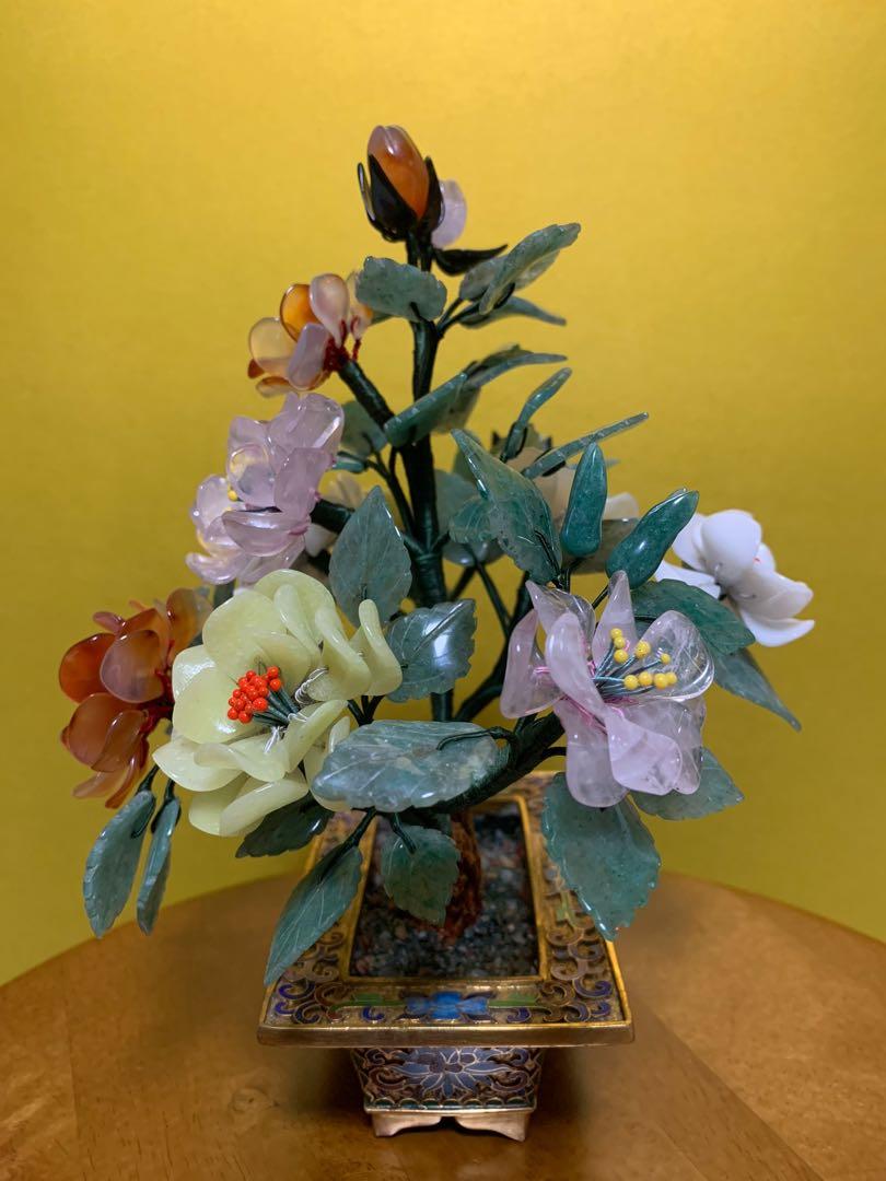 景泰藍玉石盆景芍藥花, 傢俬＆家居, 家居裝飾, 家居裝飾- 其他- Carousell