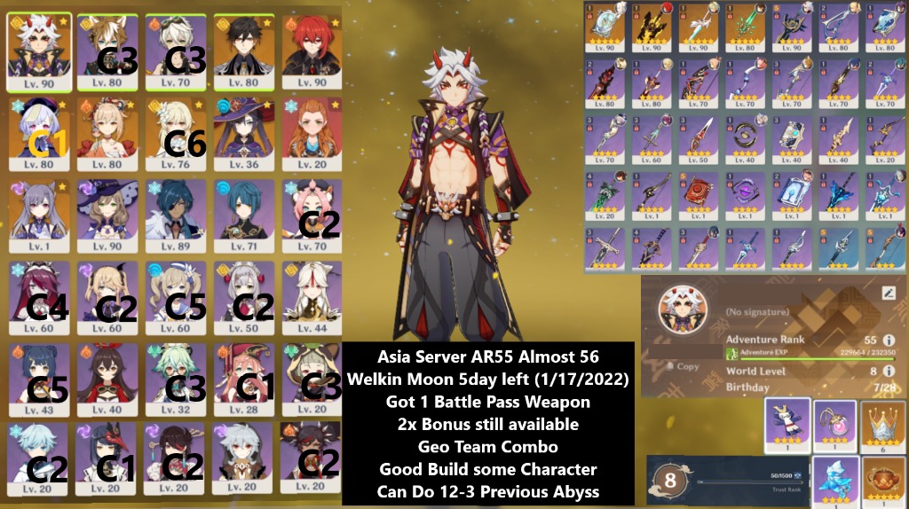 Genshin Impact Cheap Account Ar55 Almost 56 Itto Zhongli Yoimiya Diluc Qiqic1 Mona Keqing Lost Prayer Unforged Aquila Pjade Spear 12 X 5 Video Gaming Gaming Accessories Game Gift Cards Accounts On Carousell