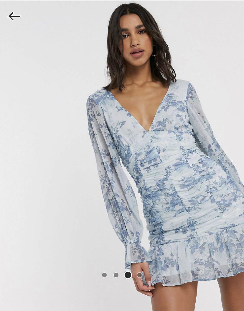 ASOS Design blue mini floral dress, Women's Fashion, Dresses & Sets, Dresses  on Carousell