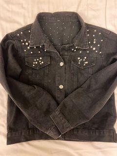 Black dirty Jean  jacket with bead embellishments