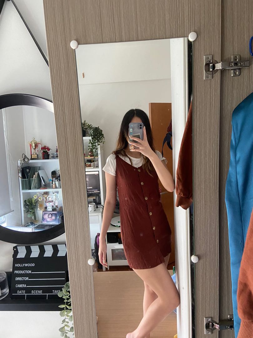 Brown pinafore dress cami dress cotton on buttons