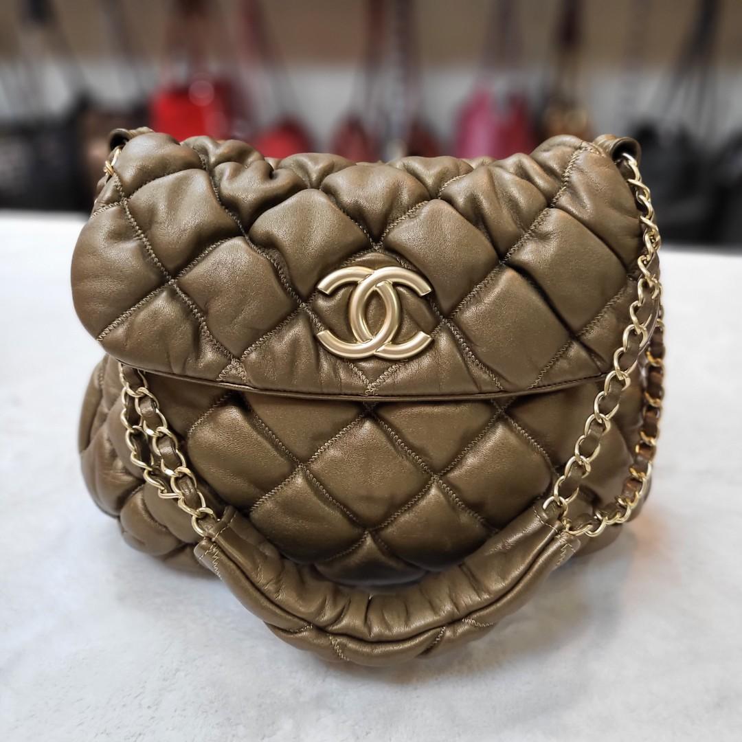 Sold at Auction: CHANEL BROWN LAMBSKIN BUBBLE QUILTED SHOULDER BAG