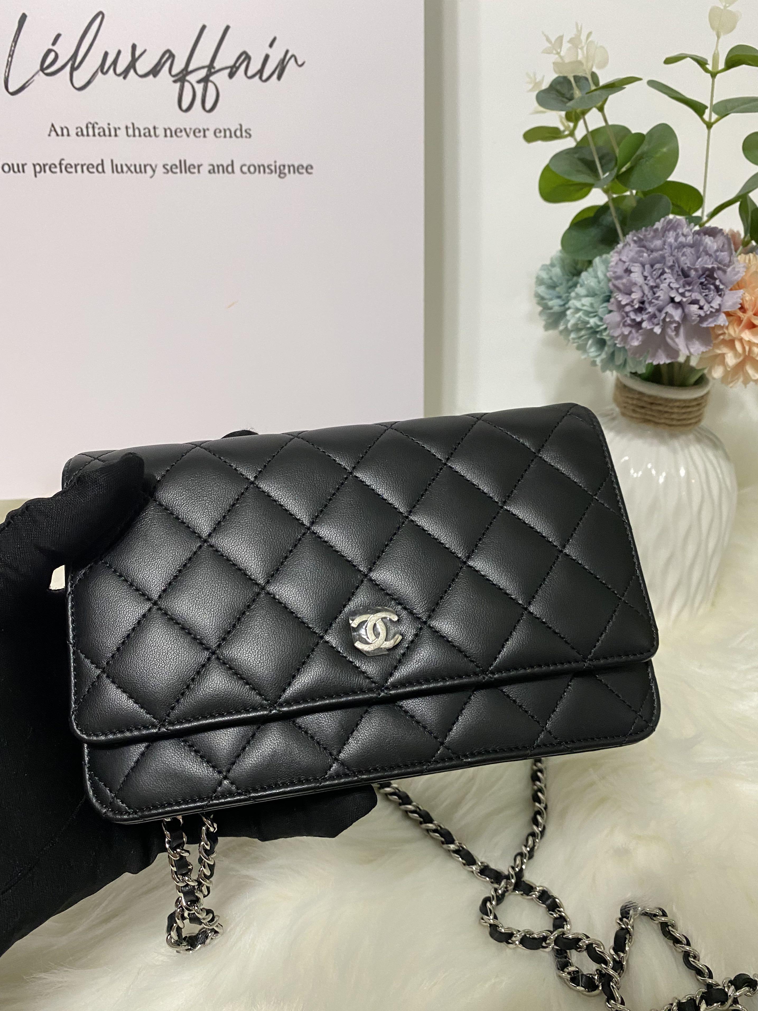 Chanel Lambskin Quilted Wallet On Chain WOC Black  STYLISHTOP