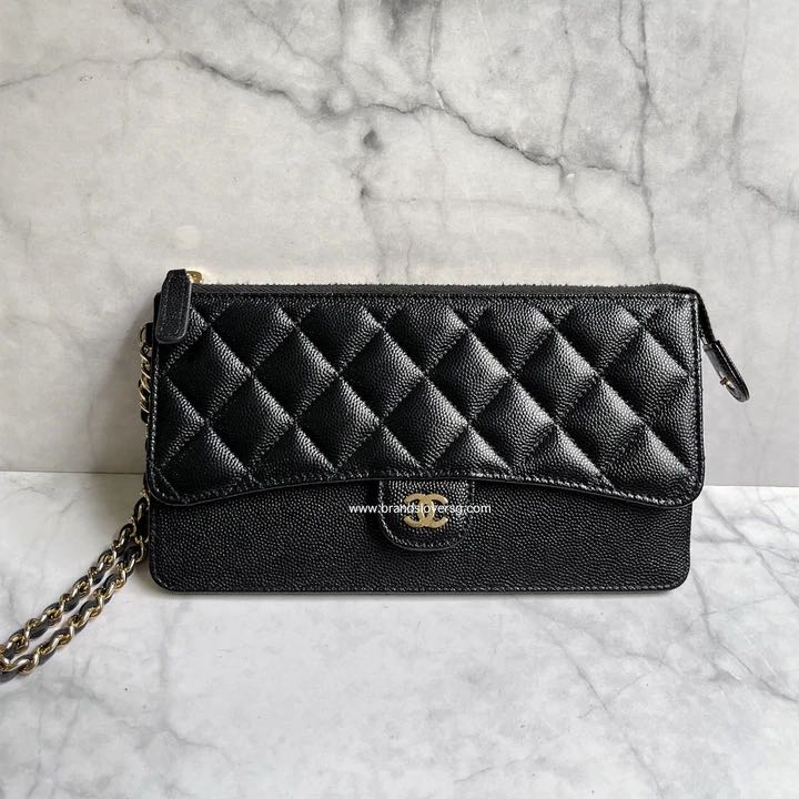 SOLD Chanel Wristlet Clutch in Black Caviar LGHW Luxury