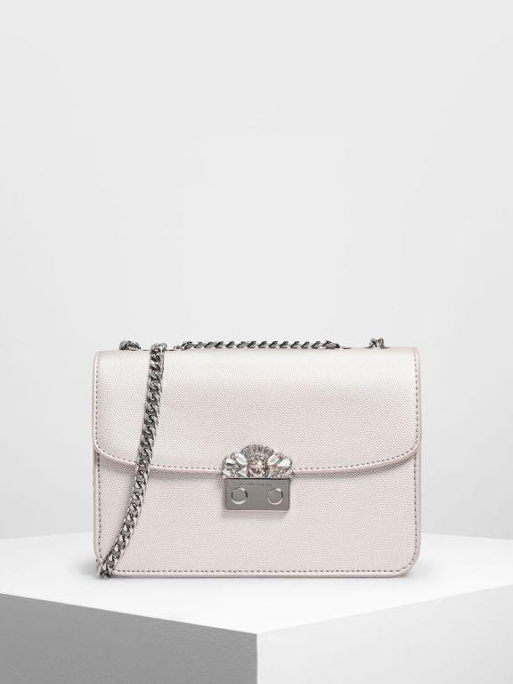Embellished push lock clutch deals