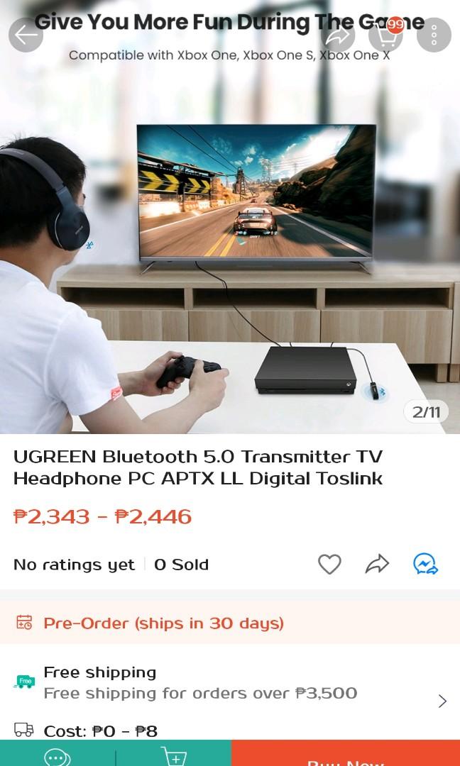 Ugreen bluetooth 5.0 transmitter tv sales headphone pc aptx ll digital toslink