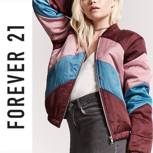 Forever 21 Chevron Padded Bomber Jacket
