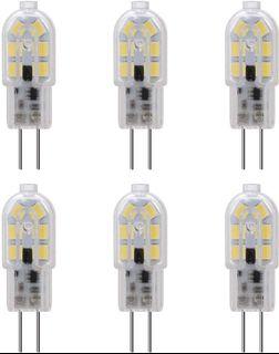 Pack of 6- 6500K Cool White, G4 LED Bulb, 1.5W(10W 15W Equivalent), 120 Lumens,360° Beam Angle with Transparent Lens,AC/DC 12V LED Light Bulb,Non Dimmable,Pack of 6 [Energy Class A+]