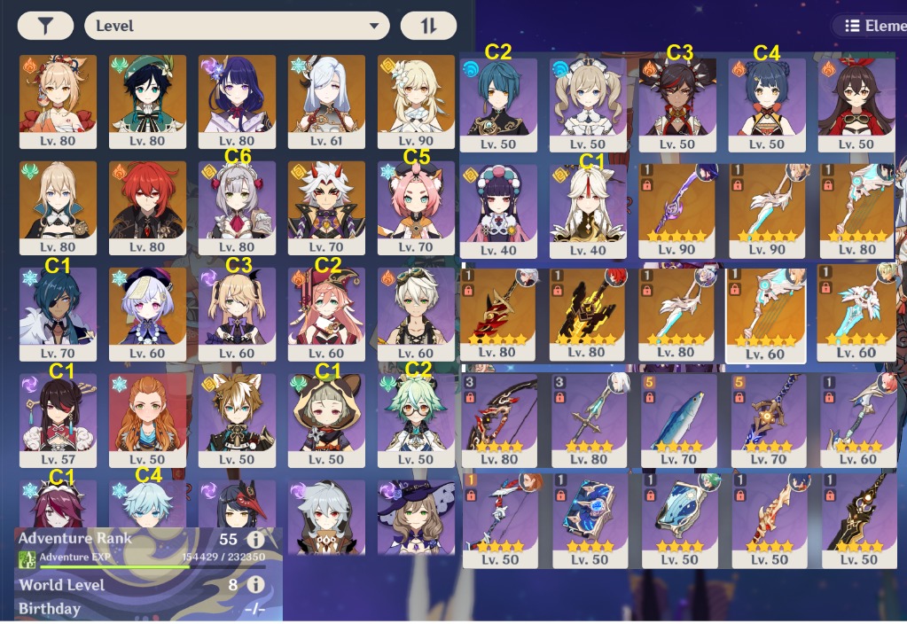 Genshin Impact Ar 55 16x 5 Star Character Unset All Asia Video Gaming Video Games Others On Carousell