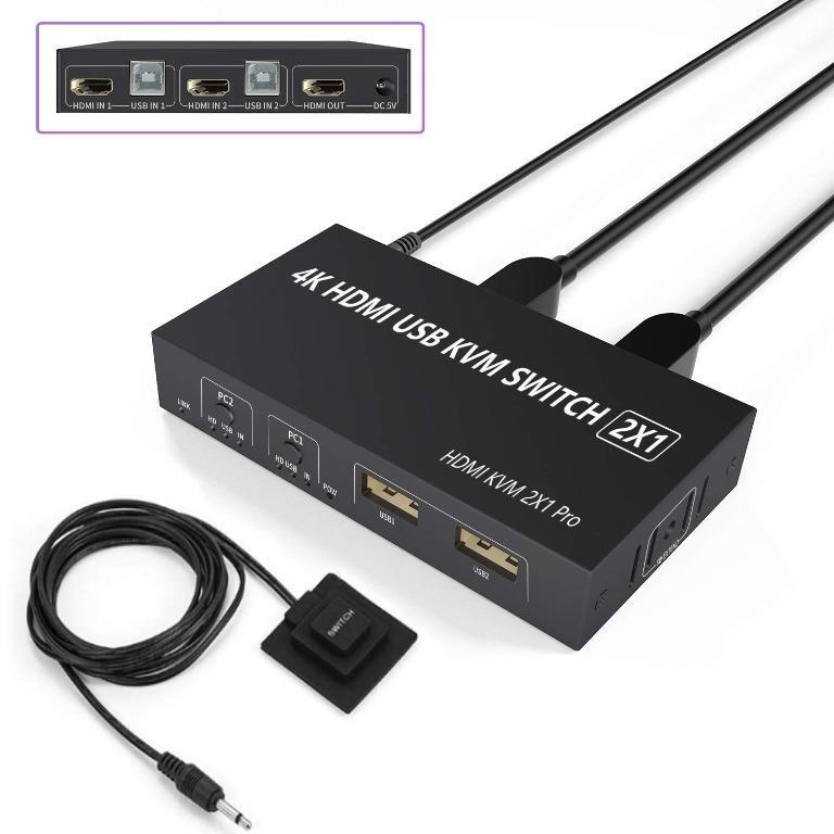 4Port Ruzlog 4K HDMI KVM Switch 4x1 selector 4 in 1 Out USB 2.0 HDMI Switcher Box 4Kx2K UHD 4Port Peripheral Switcher Box KVM Console Hub for PC Printer Mouse Keyboard Support 4K@30Hz 3D 