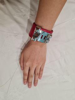 hermes red leather bracelet bangle