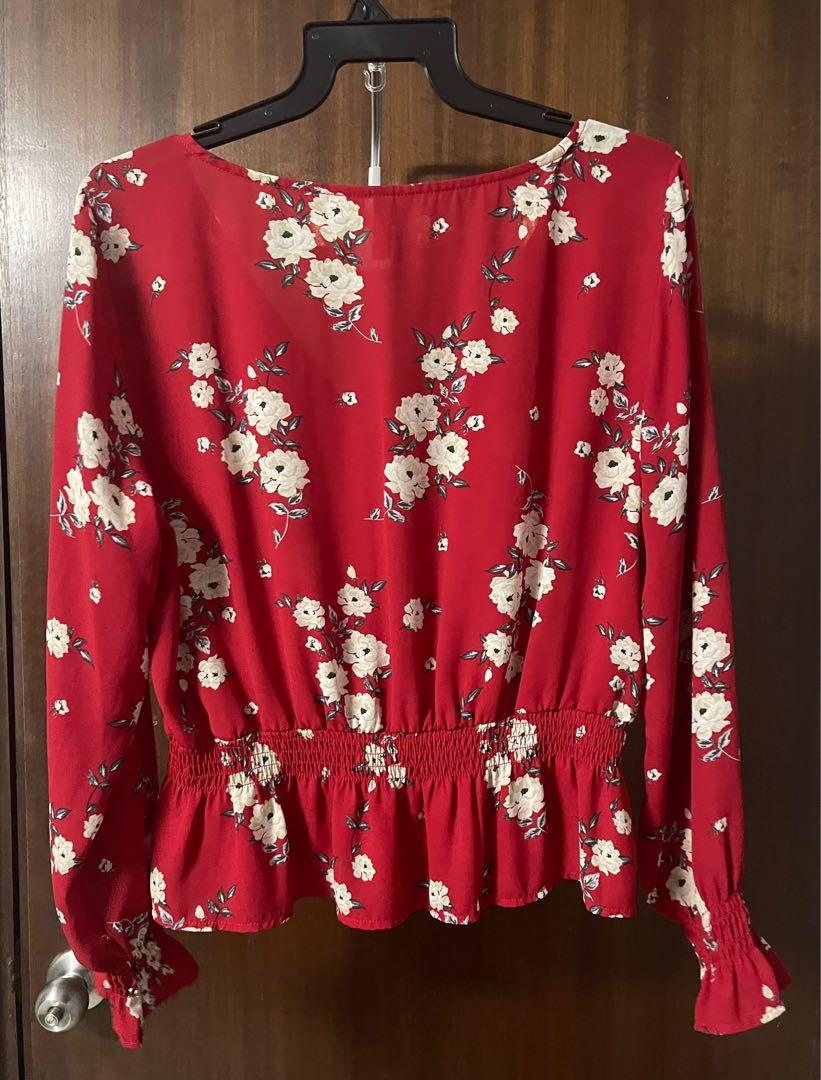Red floral top h&m sale