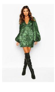 Jaquard Satin Plunge Mini Dress