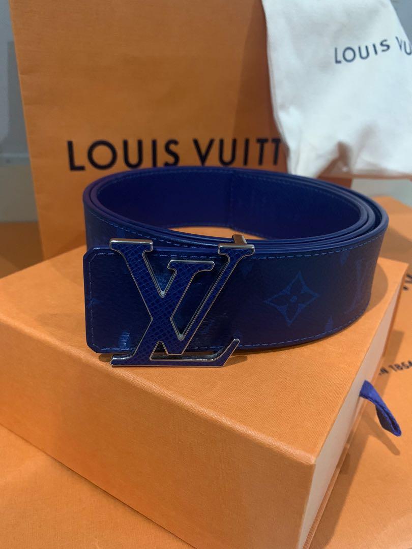 Louis Vuitton LV Initiales Reversible Belt Monogram Cobalt Taiga 40MM Blue  in Taiga Leather/Canvas with Silver-tone - US