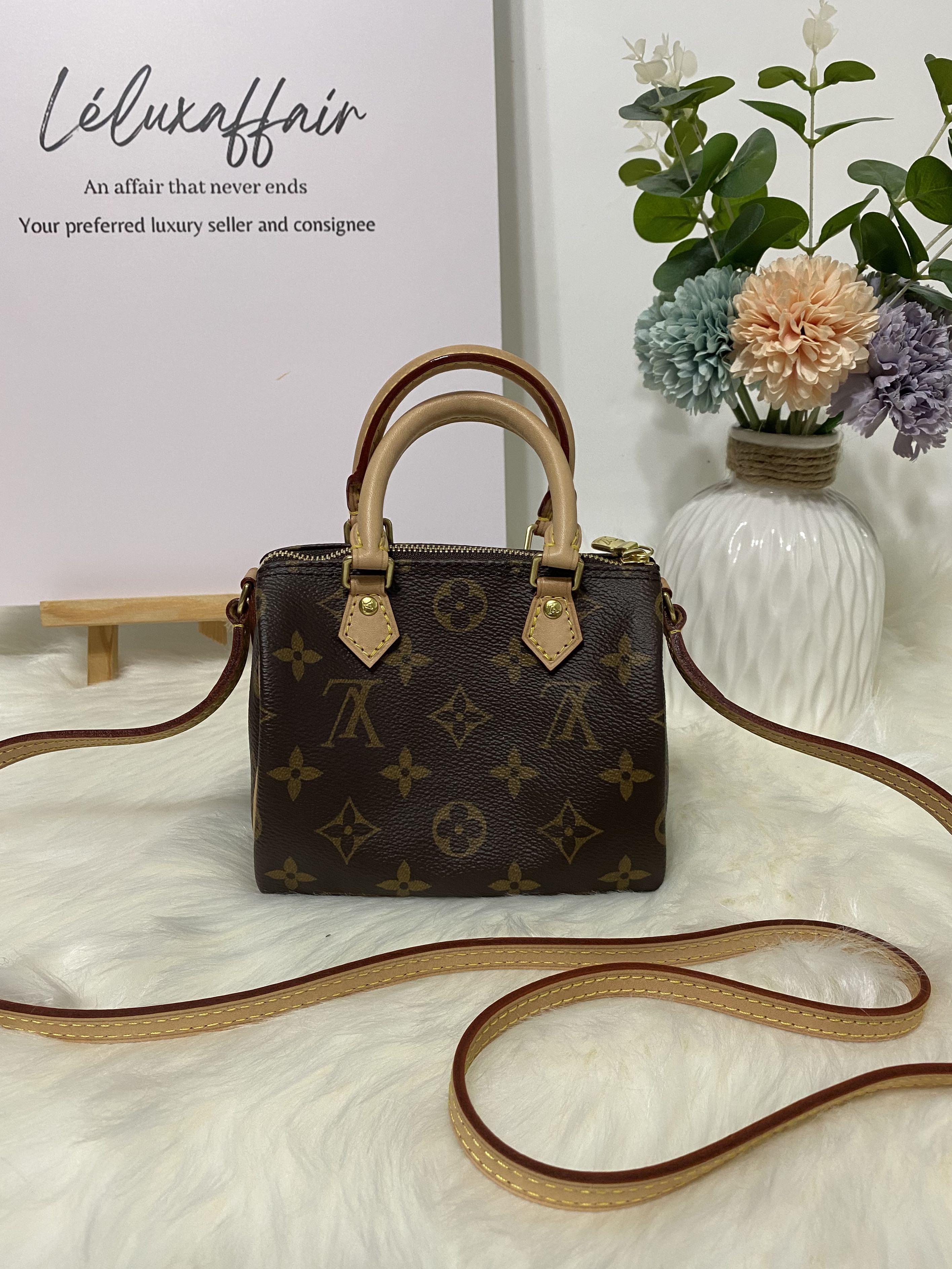 LV Nano Speedy Monogram canvas/cowhide leather trim GHW, Luxury