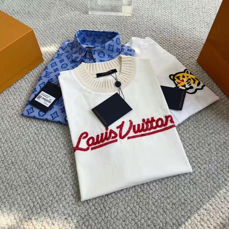 Louis Vuitton Mock Neck Logo White Tee, Luxury, Apparel on Carousell