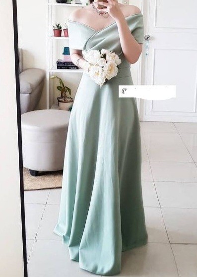 Neoprene Sage Green Long Gown, Women's 