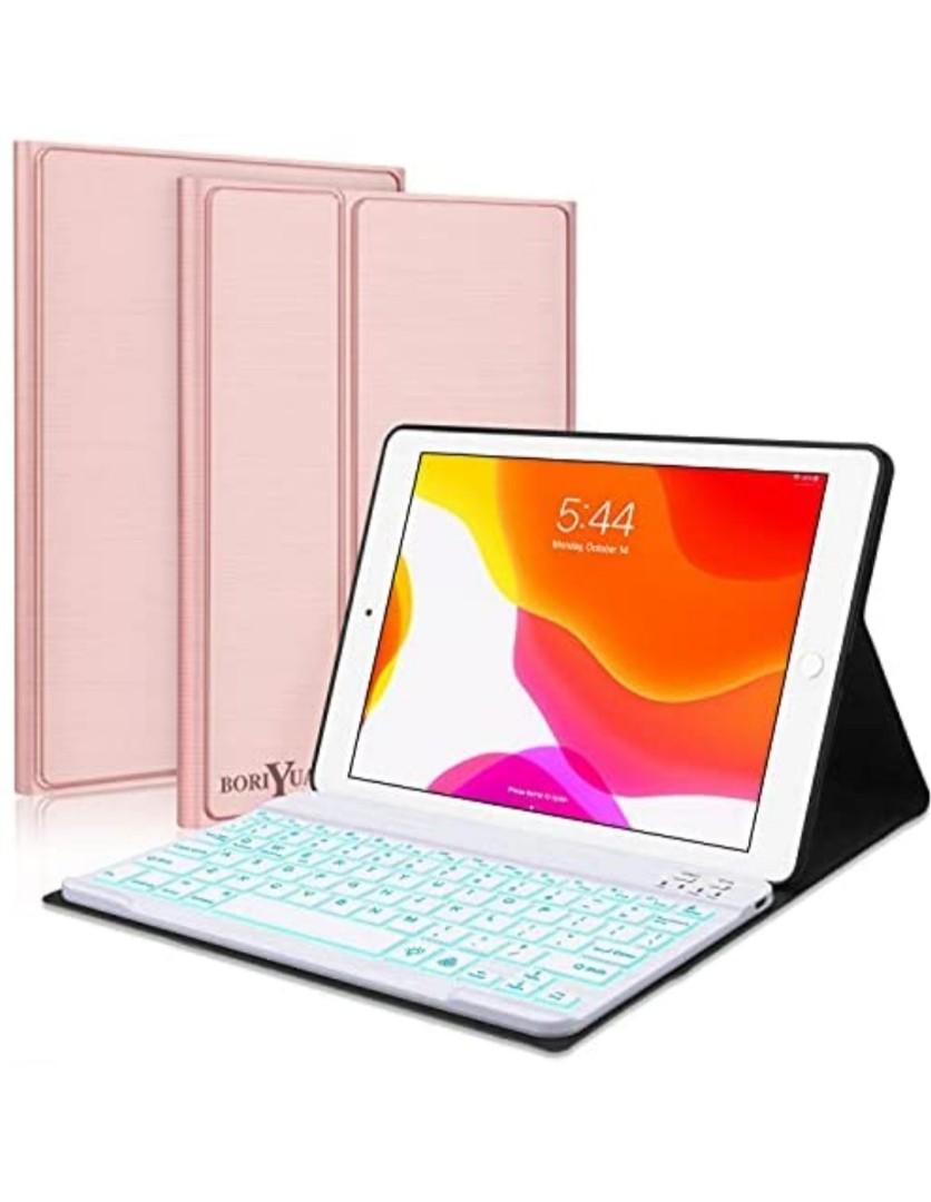 iPad Keyboard Case for 10.2 9th /8th/7th Gen 2021/2020/ 2019,10.5 iPad Air 3rd Gen 2019/ ipad Pro 2017 with 7 Color Backlight Wireless Keyboard Built-in Pencil Holder Rose Gold 