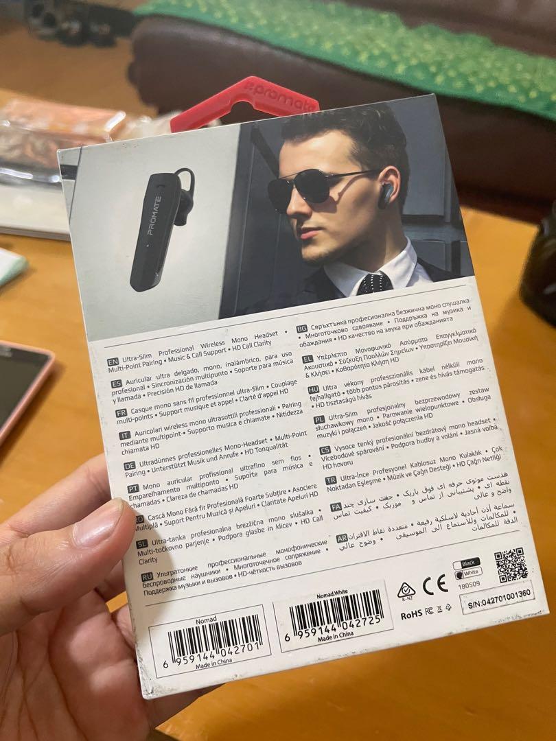 Promate Wireless Mono Headset (Category: Earphones) located in Manila. Submitted by masi_ (Listing ID 1137979049, Image 3). Description: Bought 1599 No more receipt Used only once for testing No issue. All good and working Reason for selling: Bawas kalat.