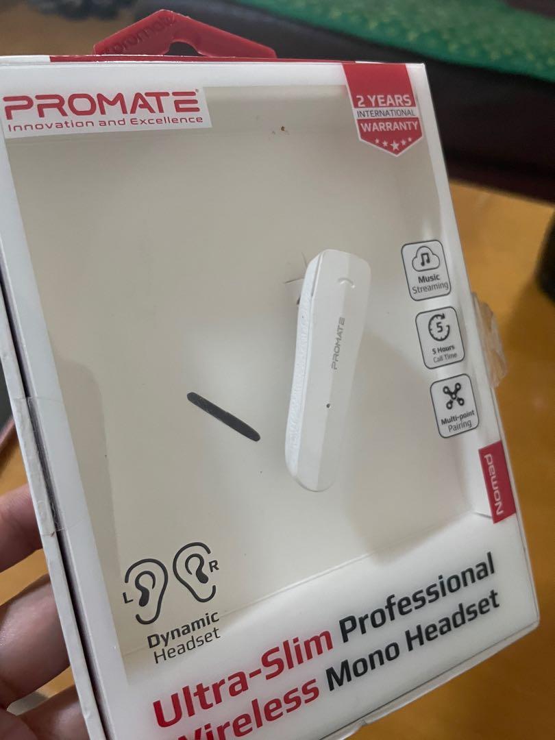 Promate Wireless Mono Headset (Category: Earphones) located in Manila. Submitted by masi_ (Listing ID 1137979049, Image 2). Description: Bought 1599 No more receipt Used only once for testing No issue. All good and working Reason for selling: Bawas kalat.