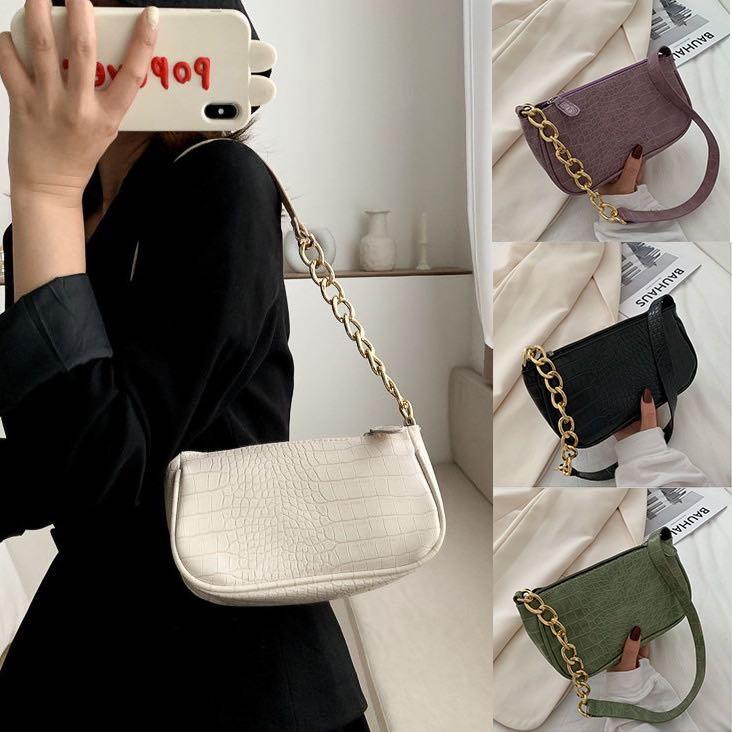 Ready Stock ELEGATOR SLING BAG woman ALLIGATOR BAGUETTE BEG terbaru UNDERARM CHAIN HANDBAG viral zewrapper
