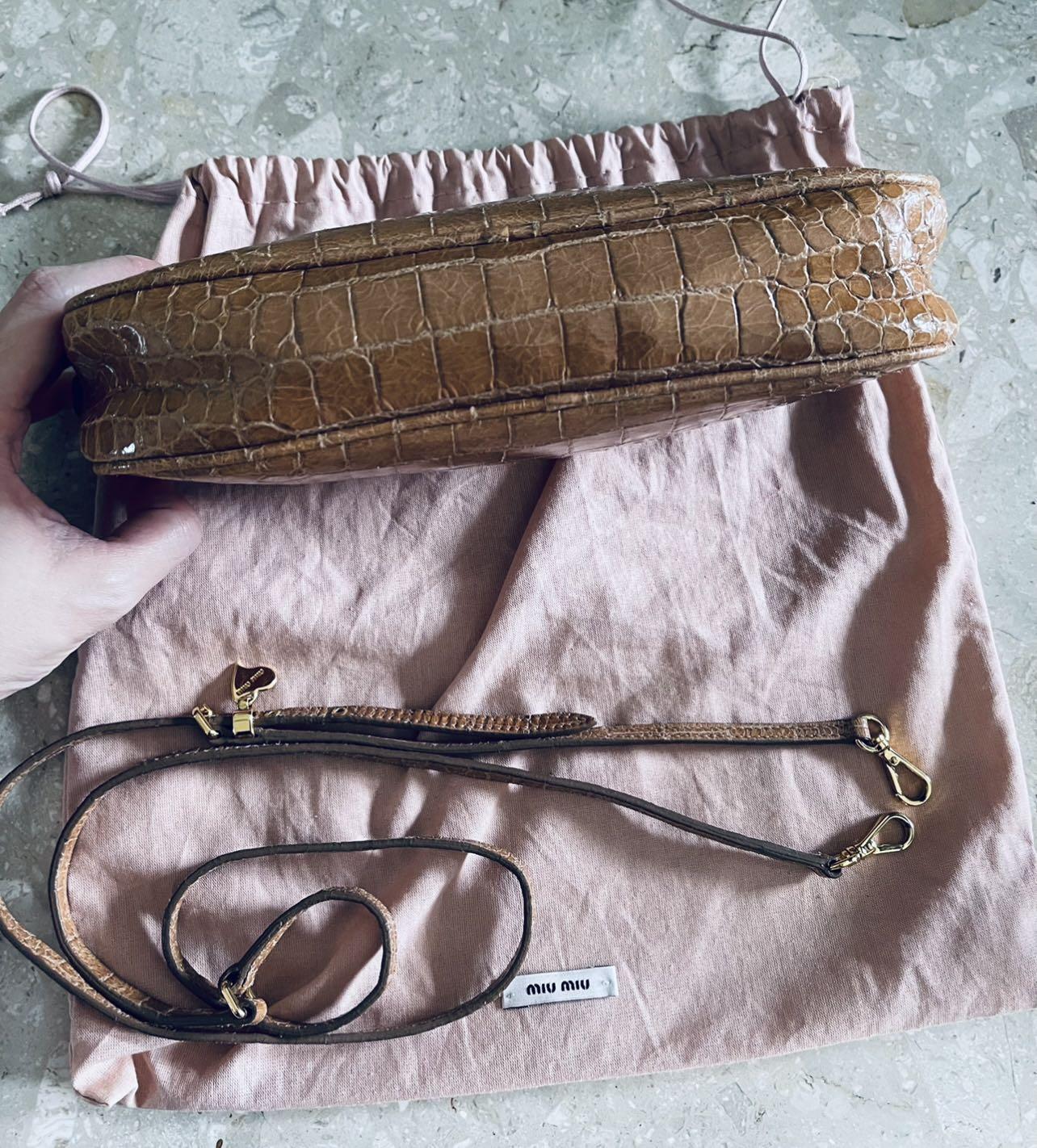 Miu Miu Brown Croc Embossed Leather Vintage Tote