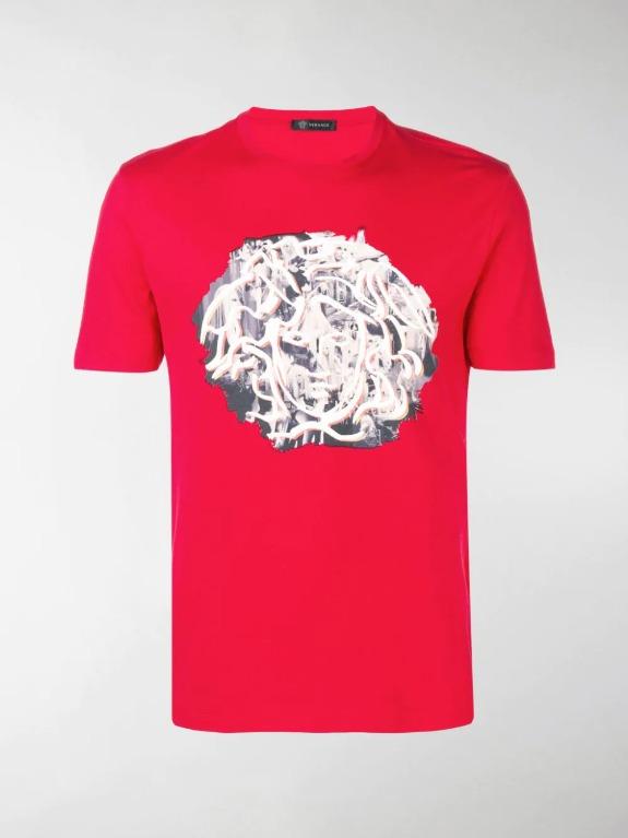 red and white versace shirt