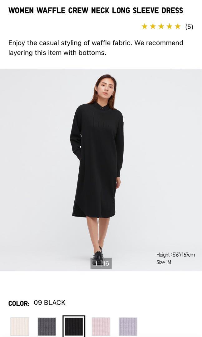 uniqlo black long sleeve dress Ladies Women Uniqlo Black Long-sleeved Ribbed Dress Size XS