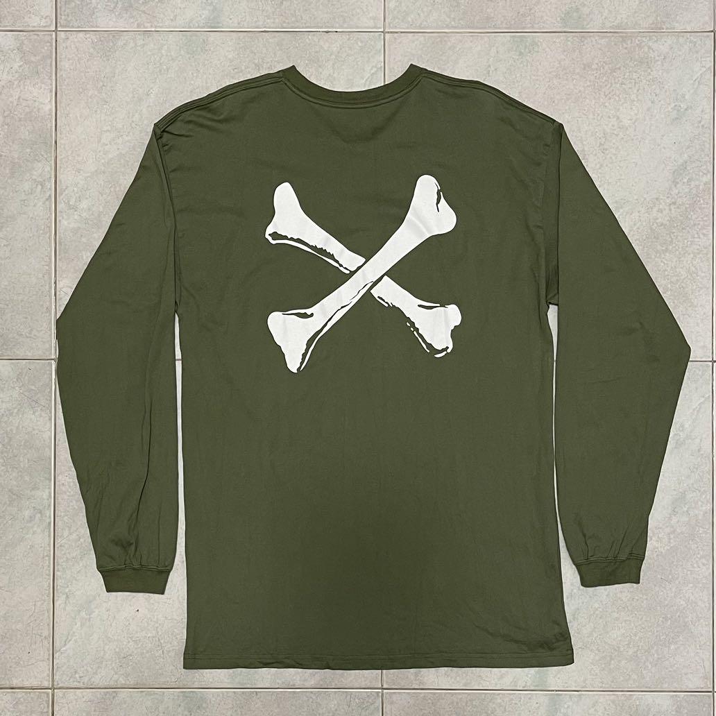 WTAPS 21AW Screen CROSSBONES LS Tee Olive, 男裝, 上身及套裝, T