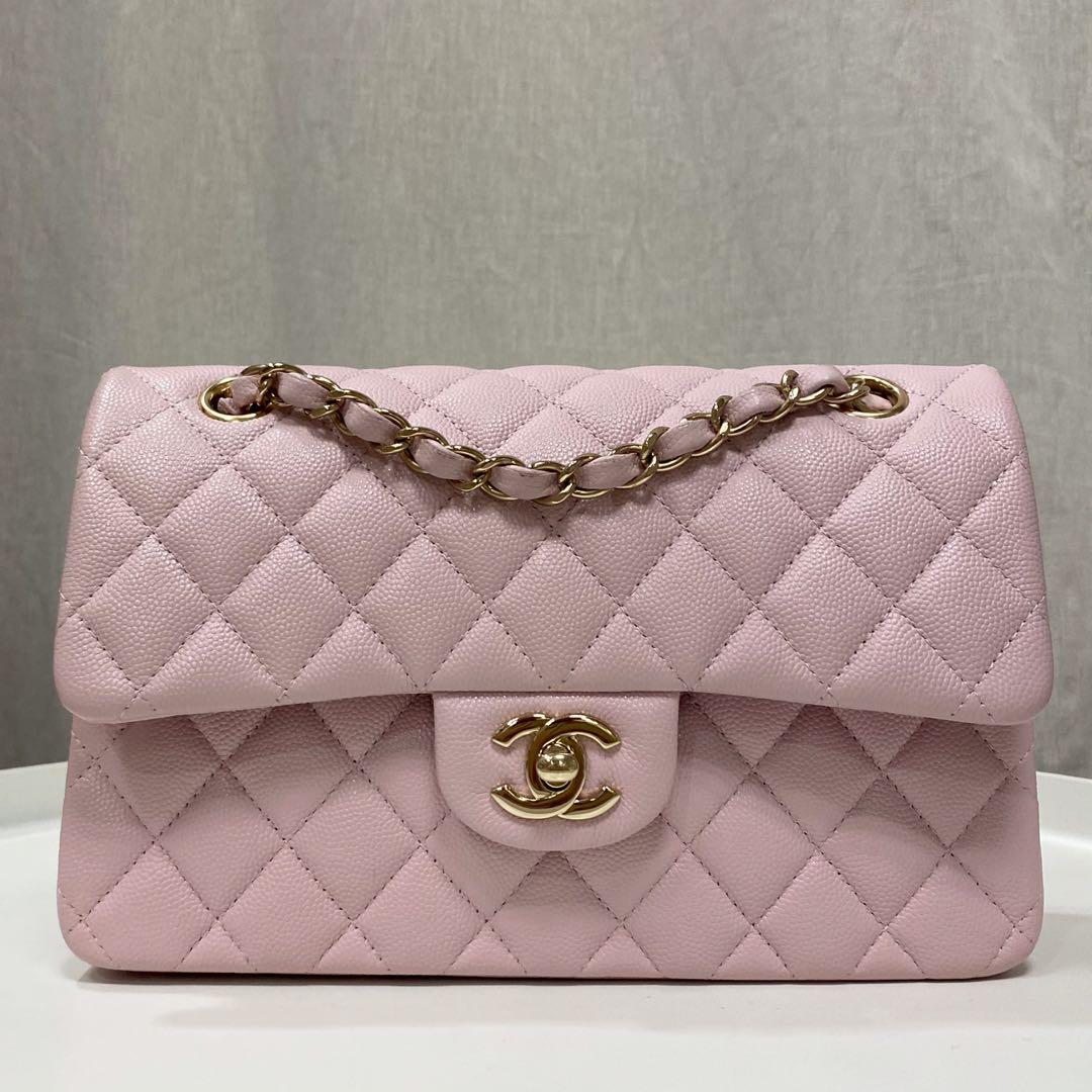 Authentic Chanel 21S Light Pink Small Classic Flap bag in Caviar and Light  Gold Hardware, Luxury, Bags & Wallets on Carousell