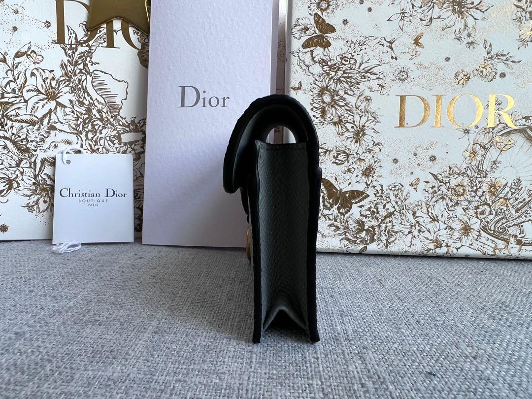 EUC Authentic Dior Saddle Flap Card Holder Grained calfskin Gray MSRP $500