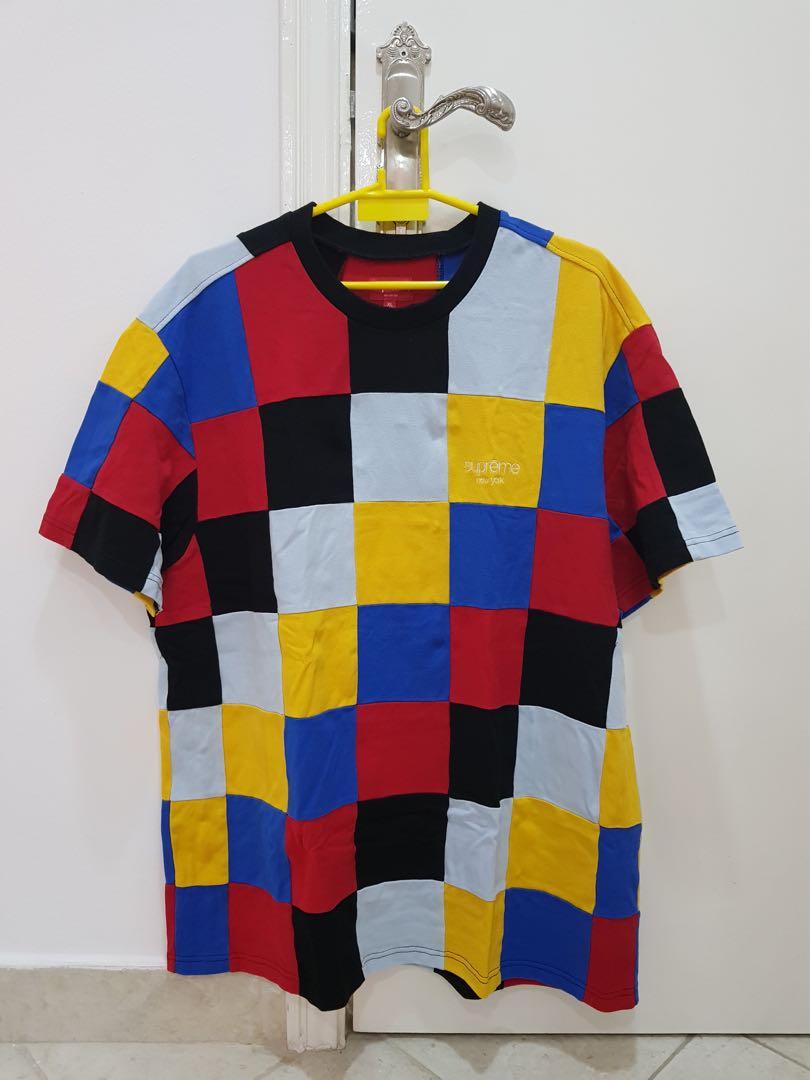 Authentic Supreme Patchwork Pique Tee Red/Yellow/Blue Size XL ...