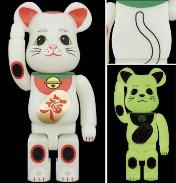 BEARBRICK 招財猫福入蓄光夜光招財400％+100%, 興趣及遊戲, 玩具