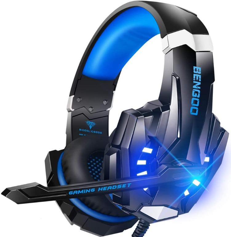Gaming Headset for Xbox One PS4 PS5 PC LED Light Noise Cancellation Over-Ear Gaming headsets with 3D Surround Sound for Xbox one Computer Laptop Mac Gaming Headphones with 180-Degree Rotating Mic
