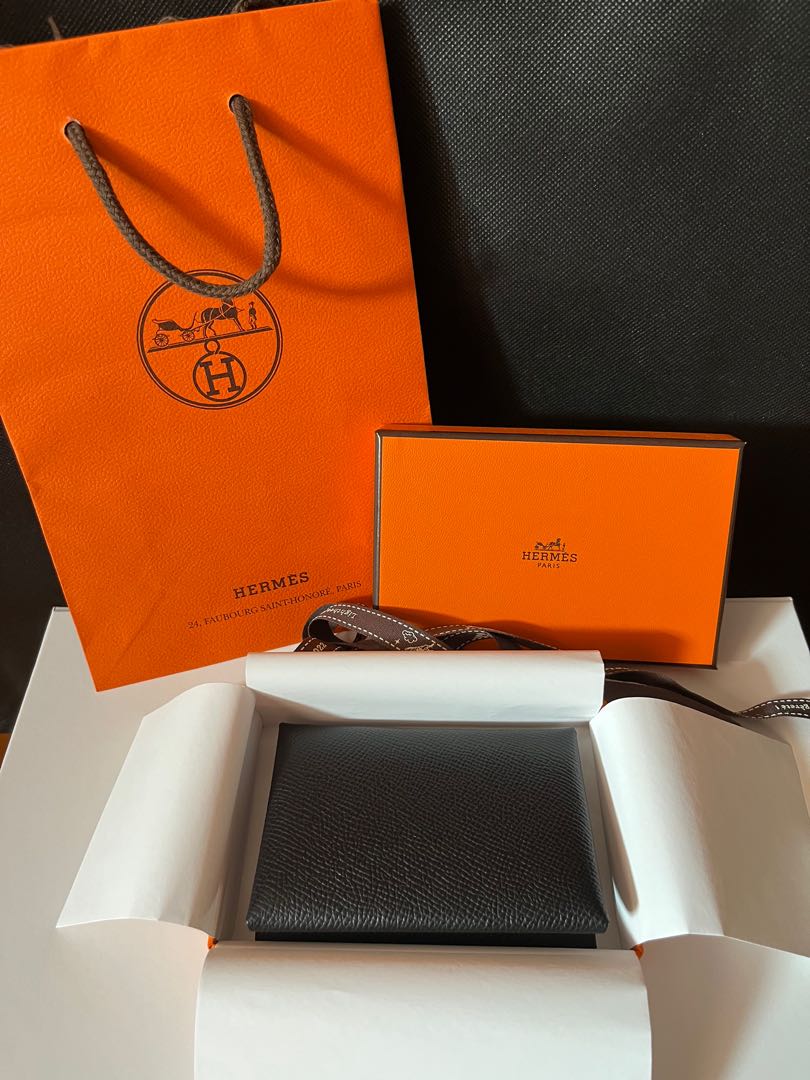 BNIB Black Hermes Calvi DUO name card holder in Veau Epsom, Women's