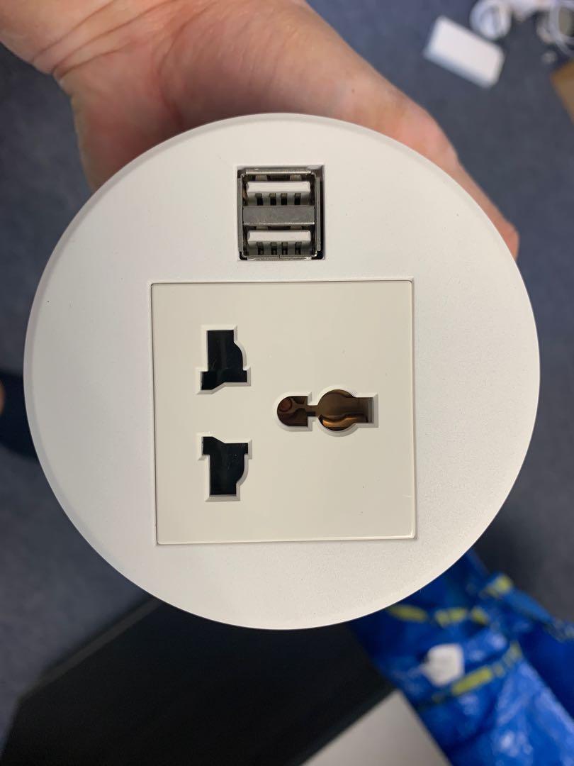 Power Socket Round Usb Brand new table mounted round desk power socket with USB charging port ...