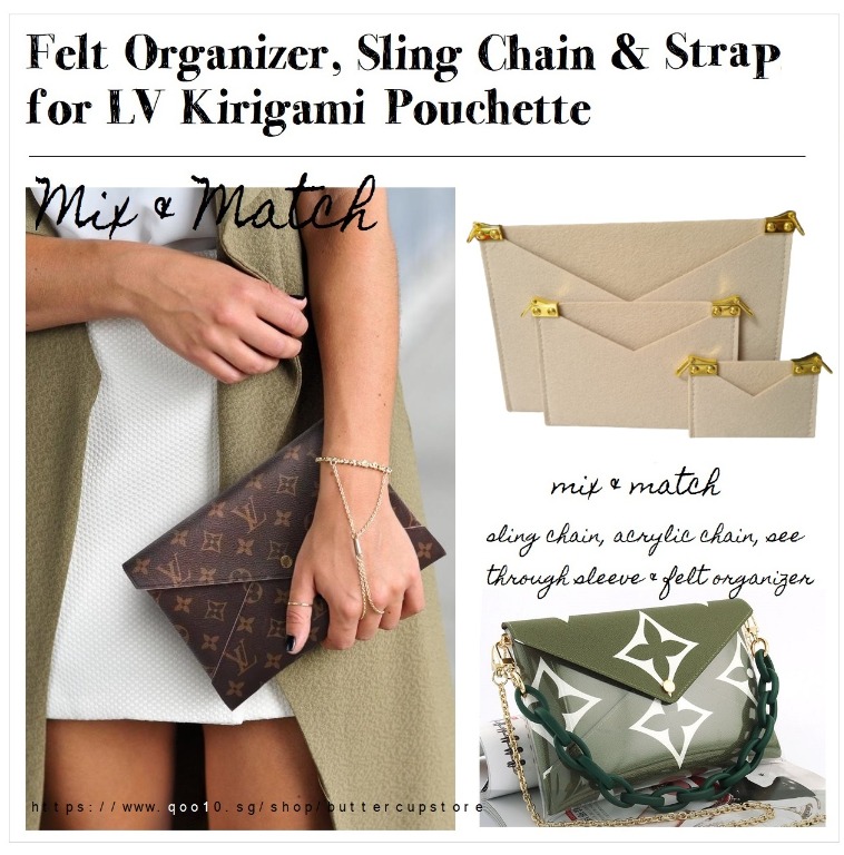 KIRIGAMI Envelope Clutch Felt Insert Clear Sleeve Chain Sling Leather Strap  Convert to Sling